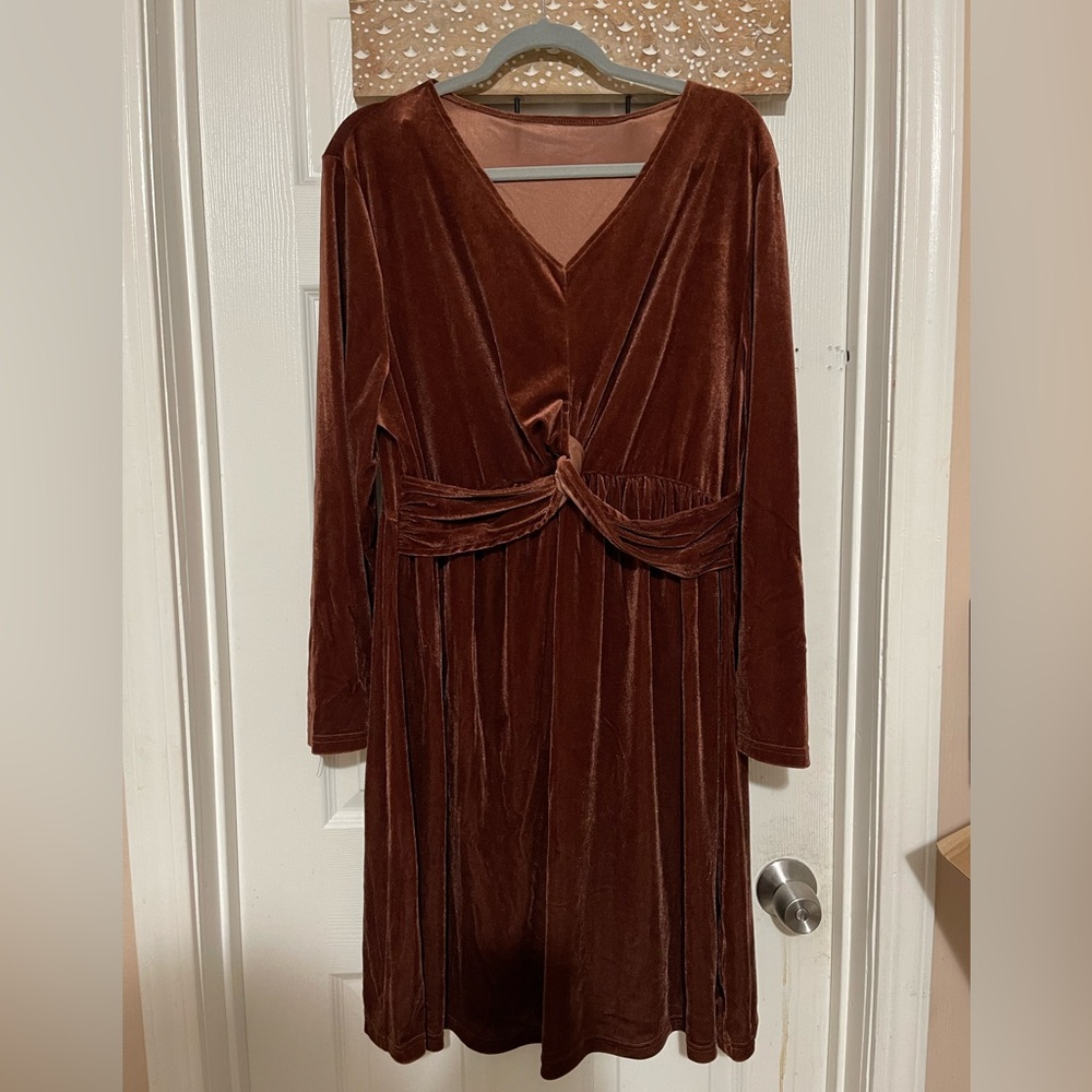 Brown Velvet long sleeve dress